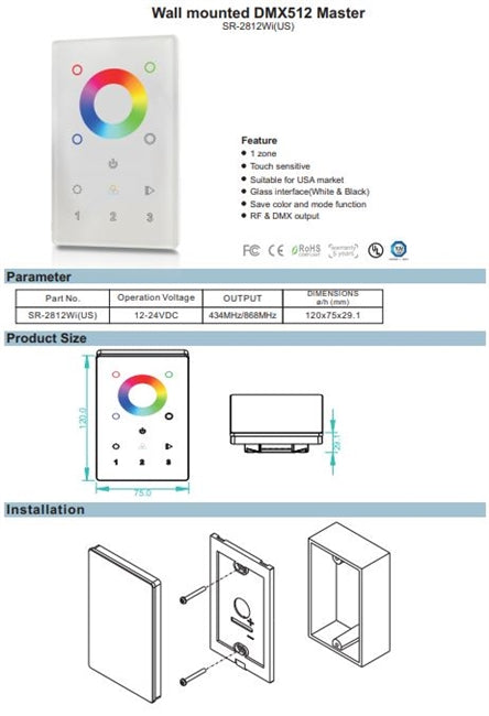 DMX RGBW Wall Controller WIFI 3 Zones White